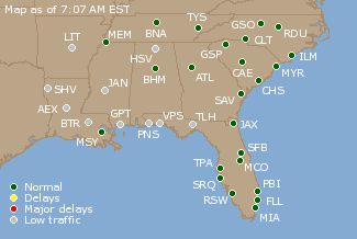 Southeast U.S. Airport Delays Map