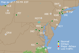 Mid-Atlantic U.S. Airport Delays Map