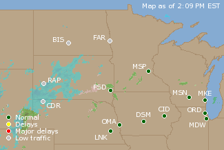 Northern U.S. Airport Delays Map