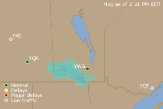 Central Canada Airport Delays Map