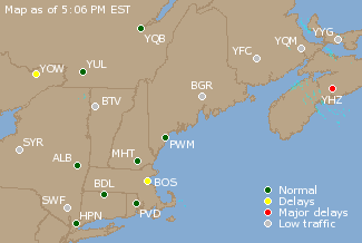 Eastern Canada Airport Delays Map