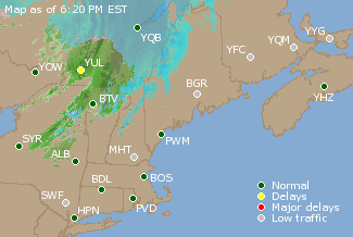 Eastern Canada Airport Delays Map