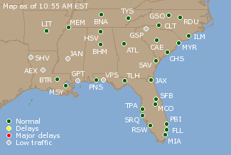 Southeast U.S. Airport Delays Map