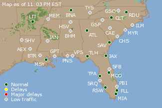 Southeast U.S. Airport Delays Map