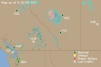 Western Canada Airport Delays Map