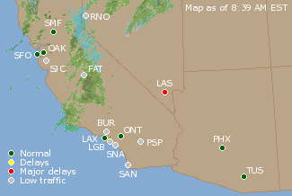 Southwest U.S. Airport Delays Map