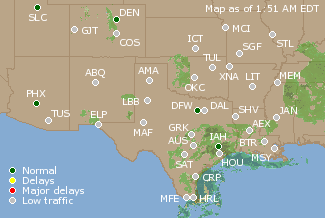 Southern-Central U.S. Airport Delays Map