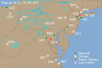 Mid-Atlantic U.S. Airport Delays Map