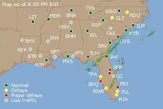 Southeast U.S. Airport Delays Map