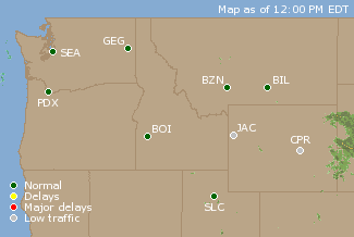 Northwest U.S. Airport Delays Map
