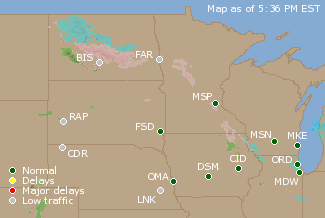 Northern U.S. Airport Delays Map