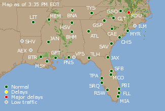 Southeast U.S. Airport Delays Map