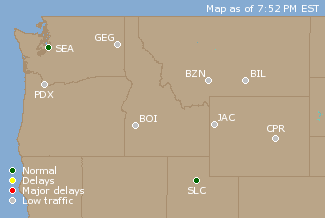 Northwest U.S. Airport Delays Map