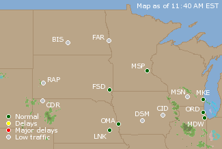 Northern U.S. Airport Delays Map