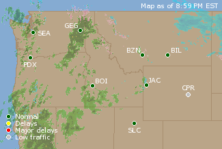 Northwest U.S. Airport Delays Map