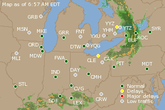 Great Lakes U.S. Airport Delays Map