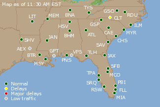 Southeast U.S. Airport Delays Map