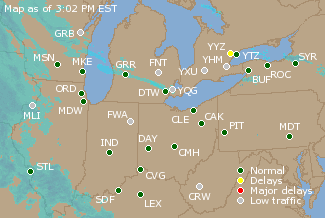 Great Lakes U.S. Airport Delays Map