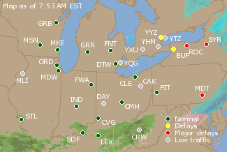 Great Lakes U.S. Airport Delays Map