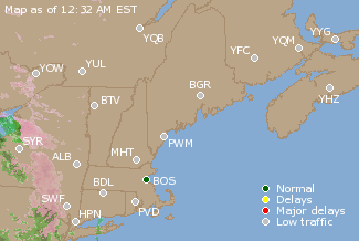 Eastern Canada Airport Delays Map