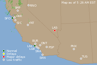 Southwest U.S. Airport Delays Map