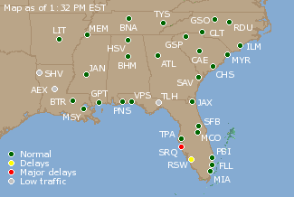 Southeast U.S. Airport Delays Map