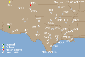 Southern-Central U.S. Airport Delays Map