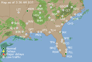 Southeast U.S. Airport Delays Map