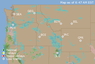 Northwest U.S. Airport Delays Map