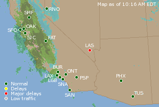 Southwest U.S. Airport Delays Map