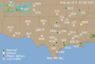 Southern-Central U.S. Airport Delays Map