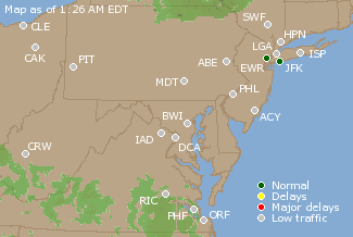 Mid-Atlantic U.S. Airport Delays Map