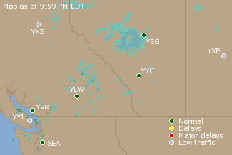 Western Canada Airport Delays Map