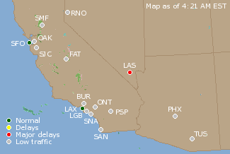 Southwest U.S. Airport Delays Map