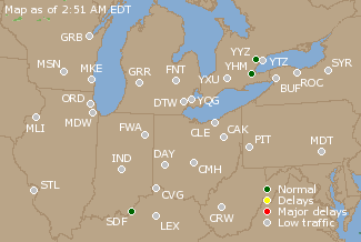 Great Lakes U.S. Airport Delays Map