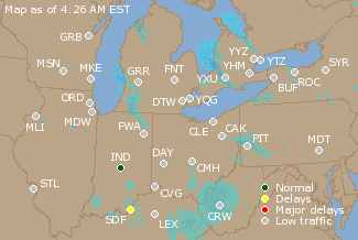 Great Lakes U.S. Airport Delays Map