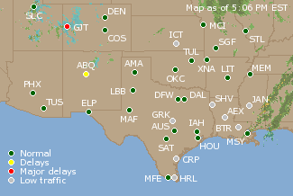 Southern-Central U.S. Airport Delays Map