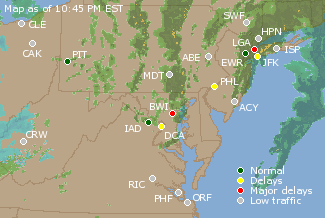 Mid-Atlantic U.S. Airport Delays Map