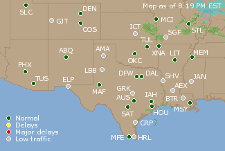 Southern-Central U.S. Airport Delays Map