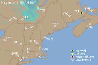 Eastern Canada Airport Delays Map