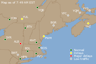 Eastern Canada Airport Delays Map