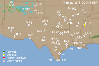 Southern-Central U.S. Airport Delays Map