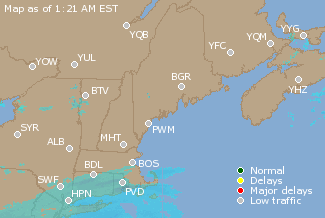 Eastern Canada Airport Delays Map