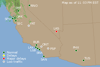 Southwest U.S. Airport Delays Map