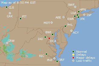 Mid-Atlantic U.S. Airport Delays Map