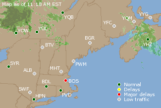 Eastern Canada Airport Delays Map