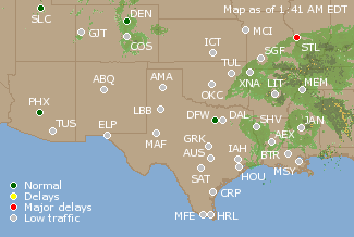 Southern-Central U.S. Airport Delays Map