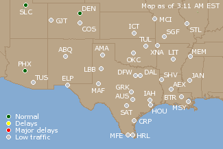 Southern-Central U.S. Airport Delays Map