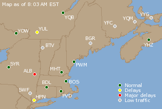 Eastern Canada Airport Delays Map