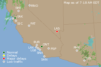 Southwest U.S. Airport Delays Map